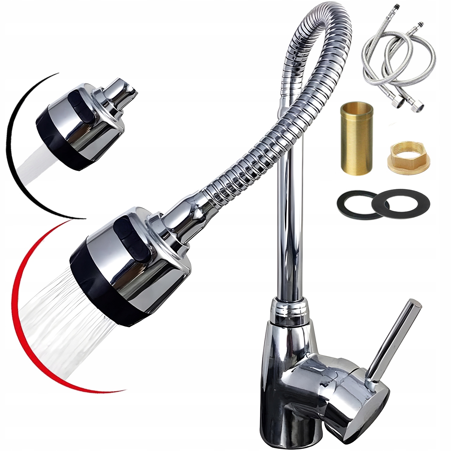 Kuchyňská Dřezová Baterie Flexibilní flex výtok stříbrný Chrom