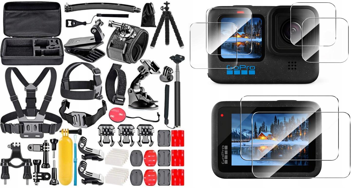 Příslušenství pro GoPro 13 12 11 10 9 8 Sada 50v1 Skla x6 Kufr