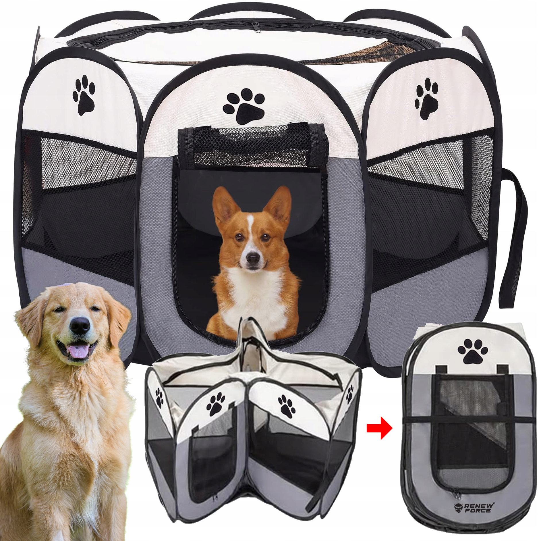 Levně Kotec Pro Zvířata Psa Kočku Králíka Do Domácnosti Skládací Voděodolný 90x90cm XL