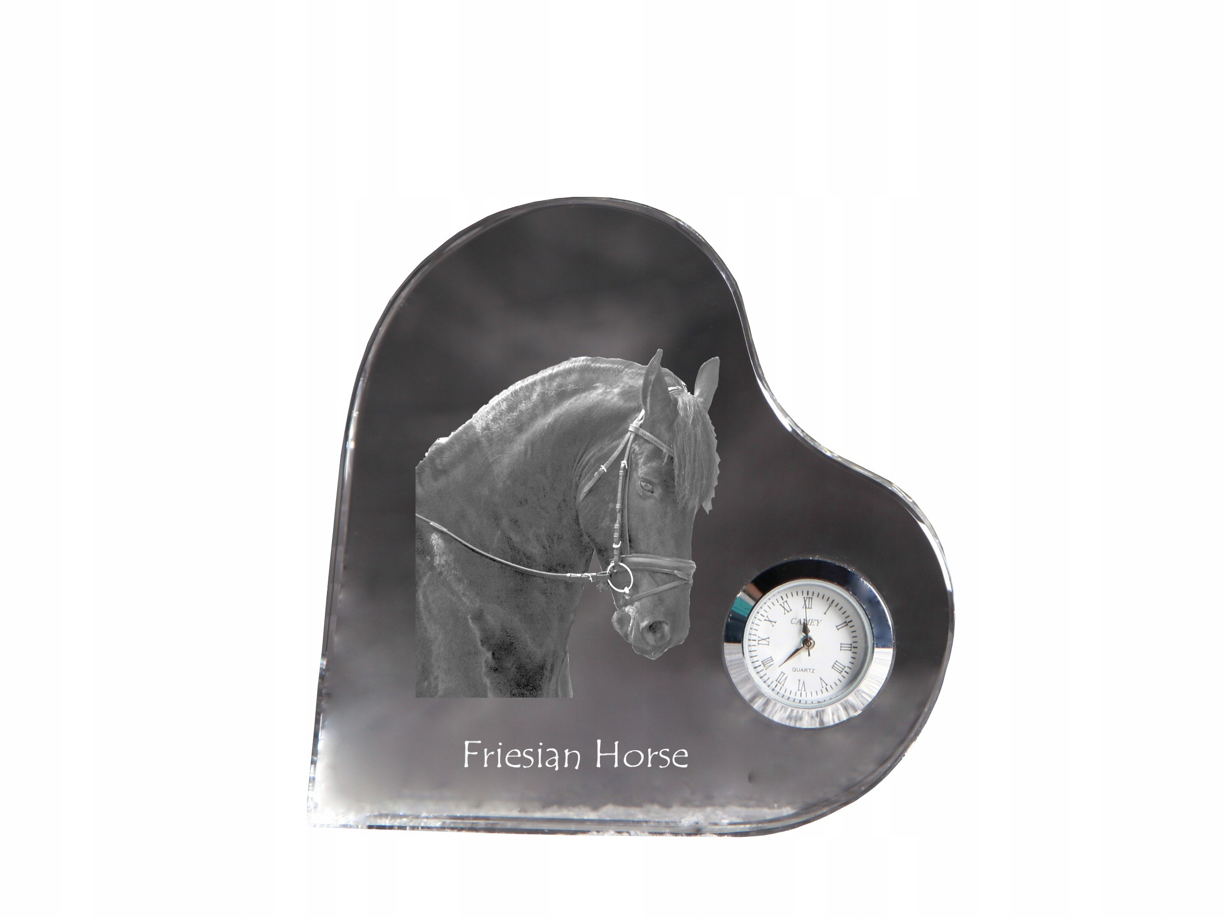 Frízsky kôň – krištáľové hodiny v tvare srdca s vašou fotografiou