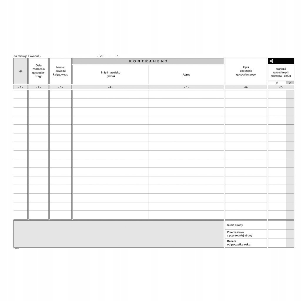 PODATKOWA KSIĘGA PRZYCHODÓW I ROZCHODÓW A4 K1