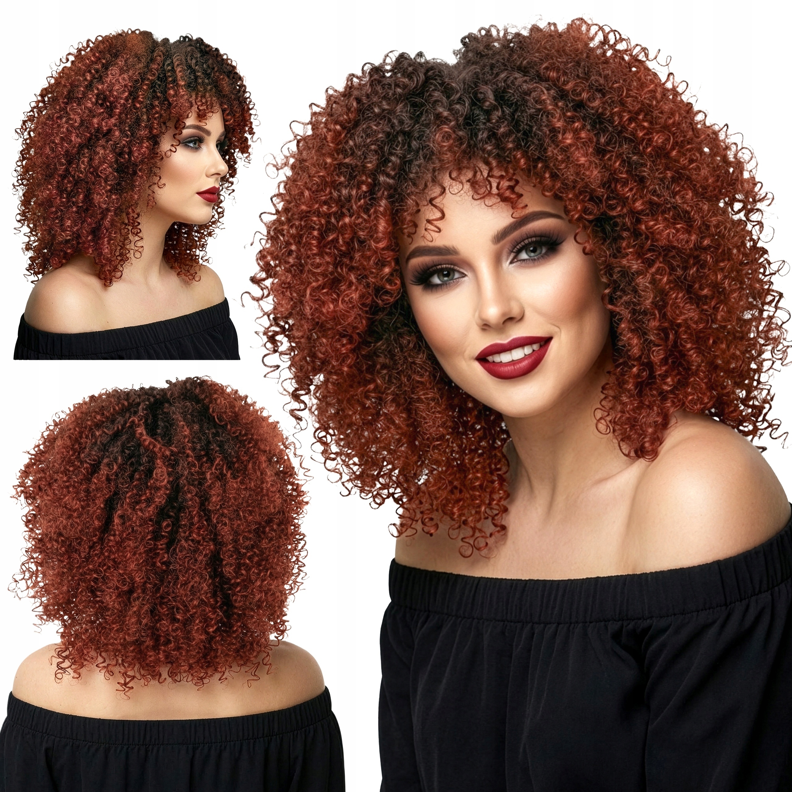 Syntetická paruka pro kudrnaté vlasy Afro afroloky Mw 0309 T2/39A Ruda Ombre