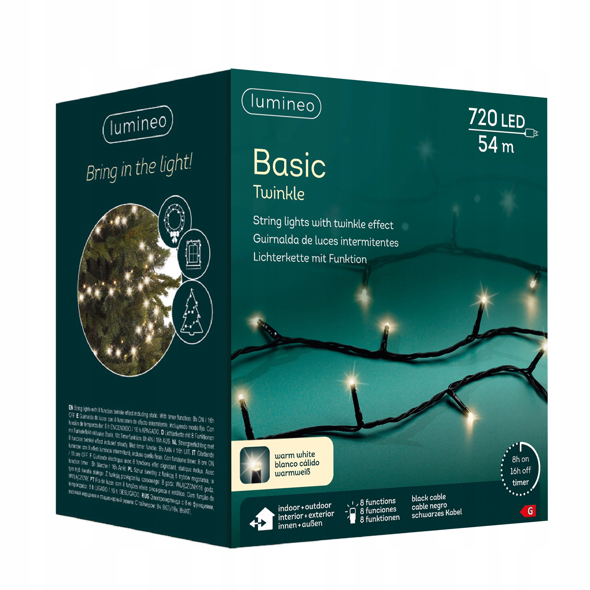 Lampki Choinkowe Led Zewnętrzne Basic migające Ciepły biały 720 Led 54 M