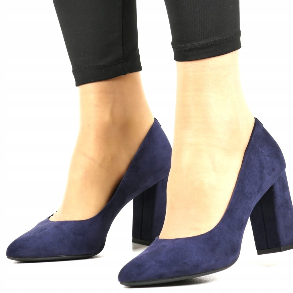 Lodičky Na Podpatku Tmavě Modré Semišové Stabilní Elegantní Pohodlné New 40