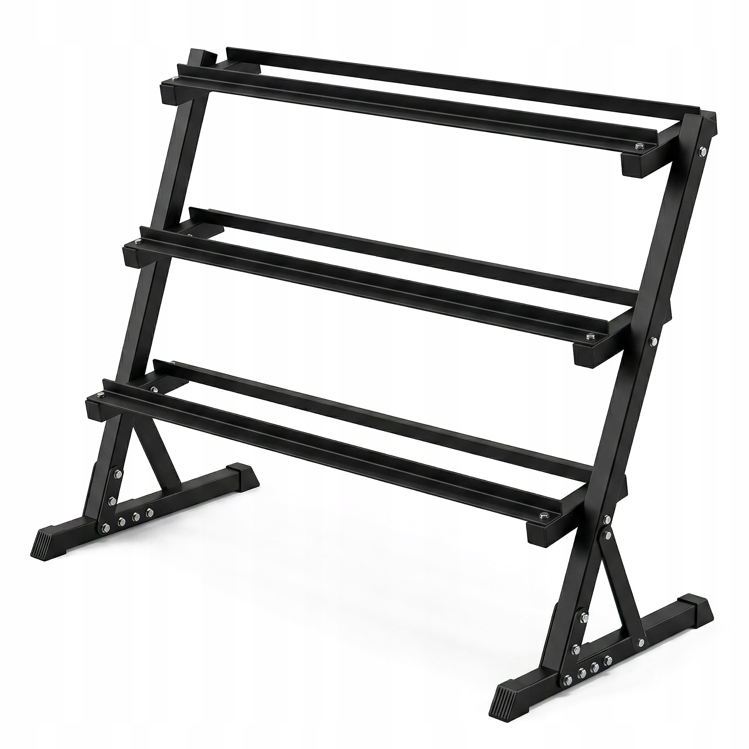 Trzypoziomowy stojak na hantle Hex solidny półka hantel czarna potrójna