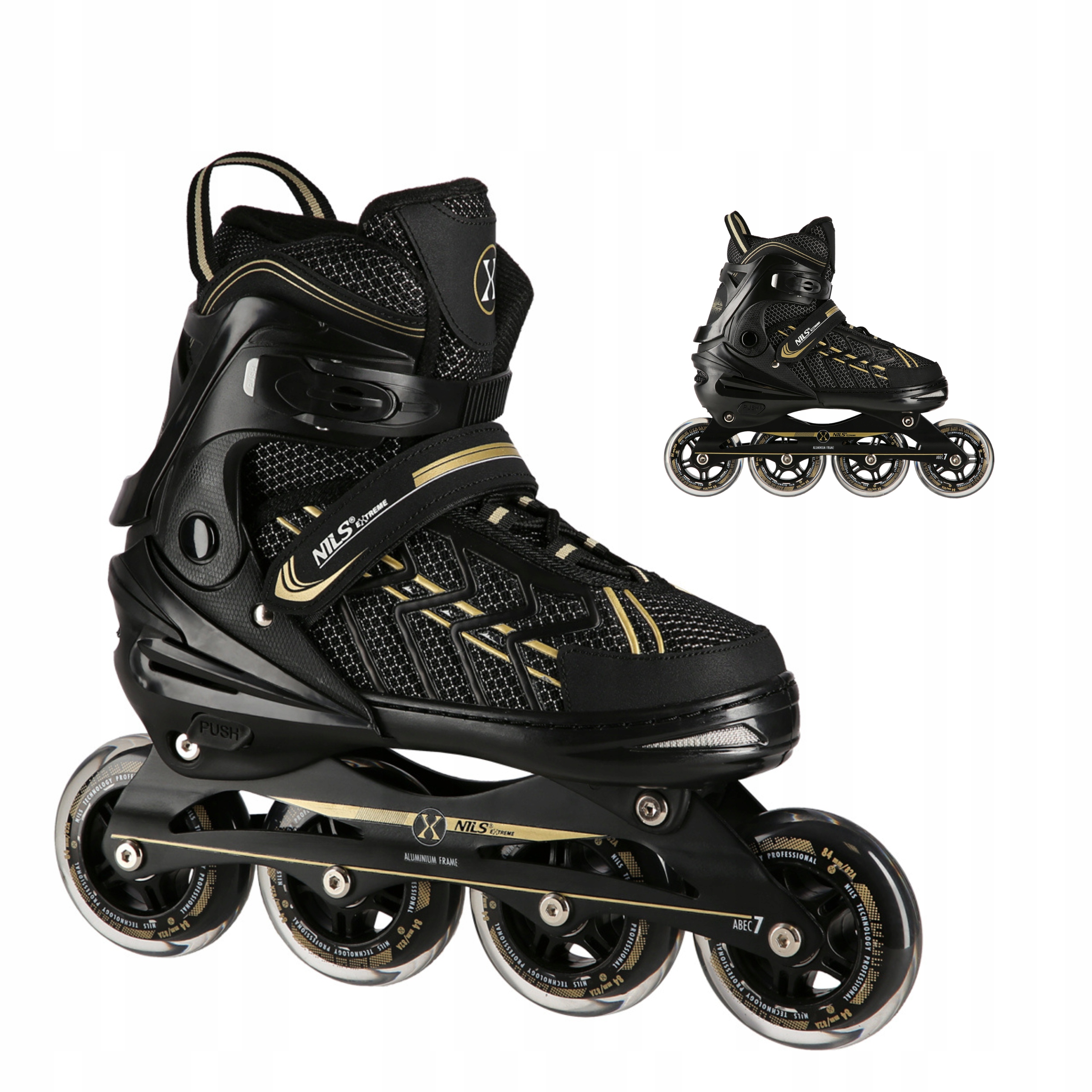 Kolečkové Brusle Regulovatelné Fitness Brusle 2v1 Černo-zlaté ABEC7 39-42 Nils Extreme