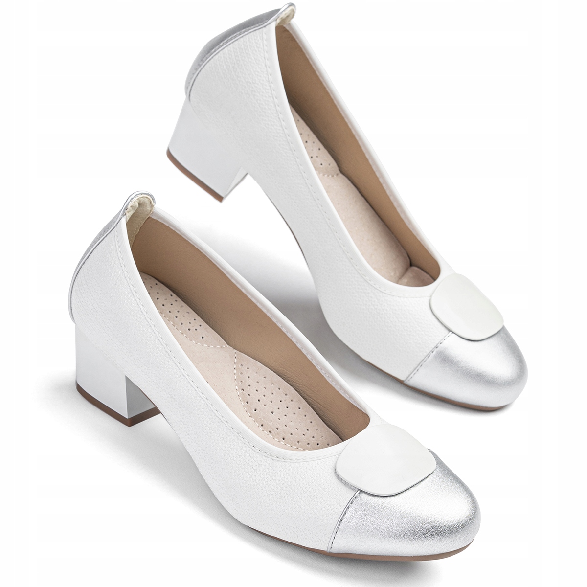 Czółenka na obcasie w.SKÓRA białe miękkie lekkie modne Wojtyłko 40