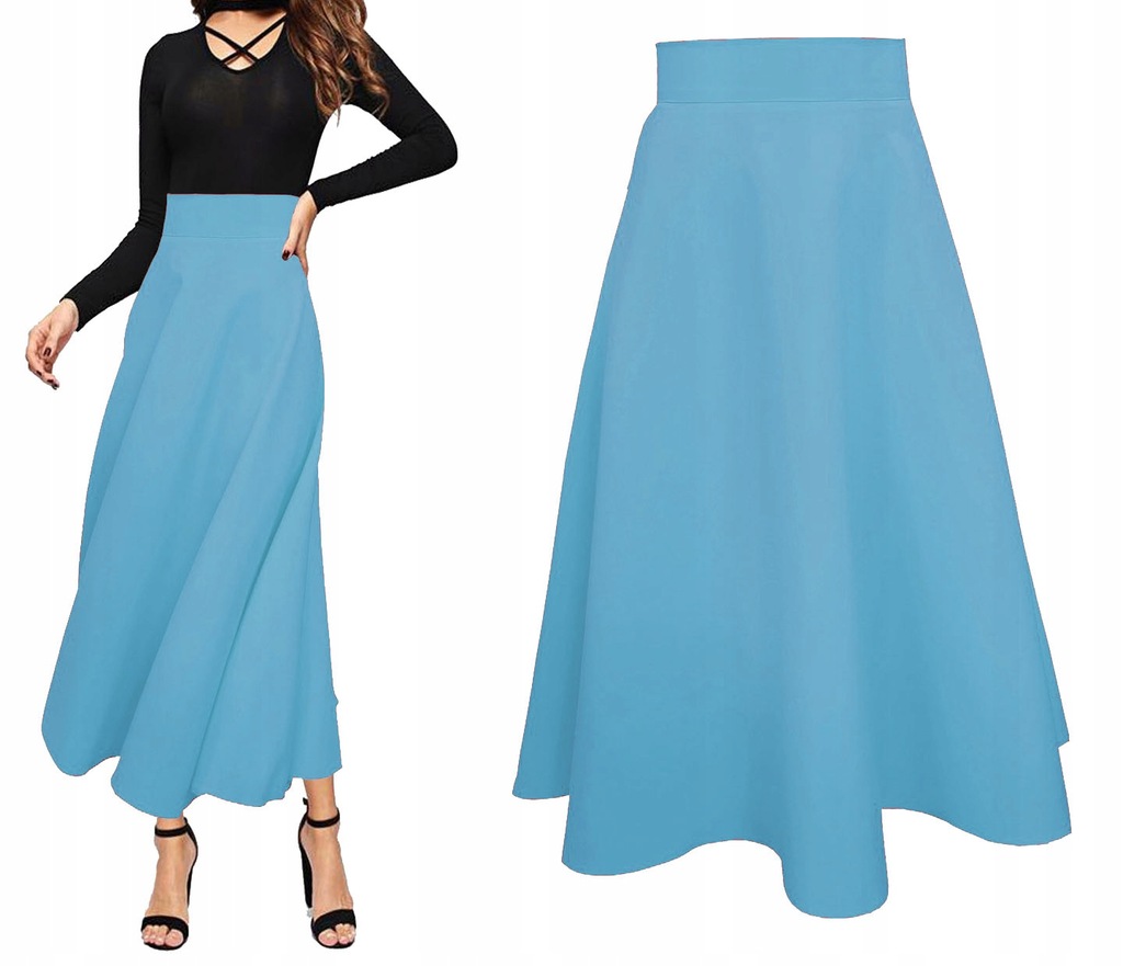 XL 83 cm Modrá sukně s půlkruhem maxi dlouhá modrá galová rozložená