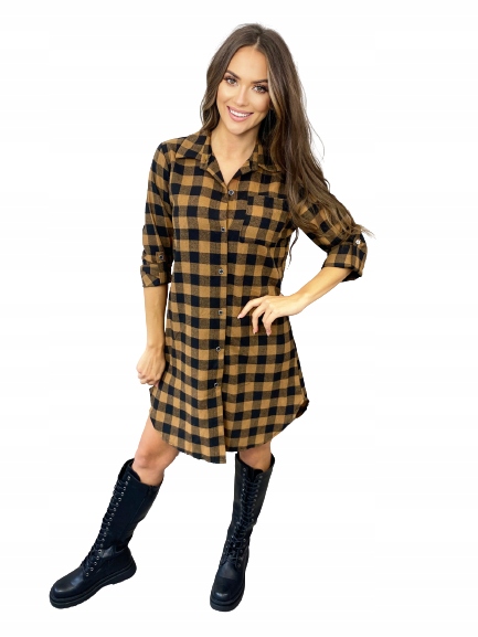 MIDI Kostkovaná Košile Tejsa Karamelová