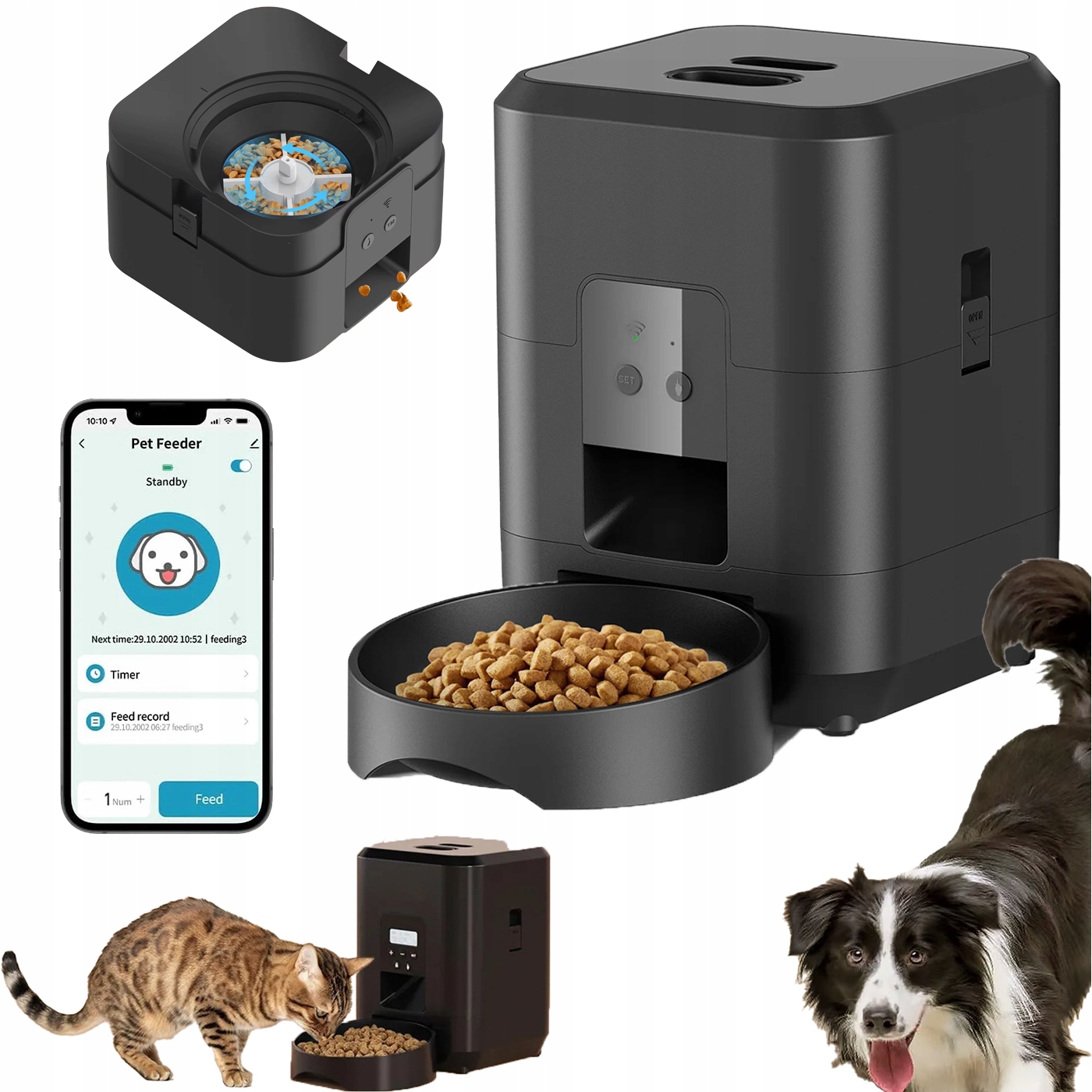 Levně Podavač krmiva Pro Kočky a psa Dispenser Podavač s miskou Na Dálkové Ovládání