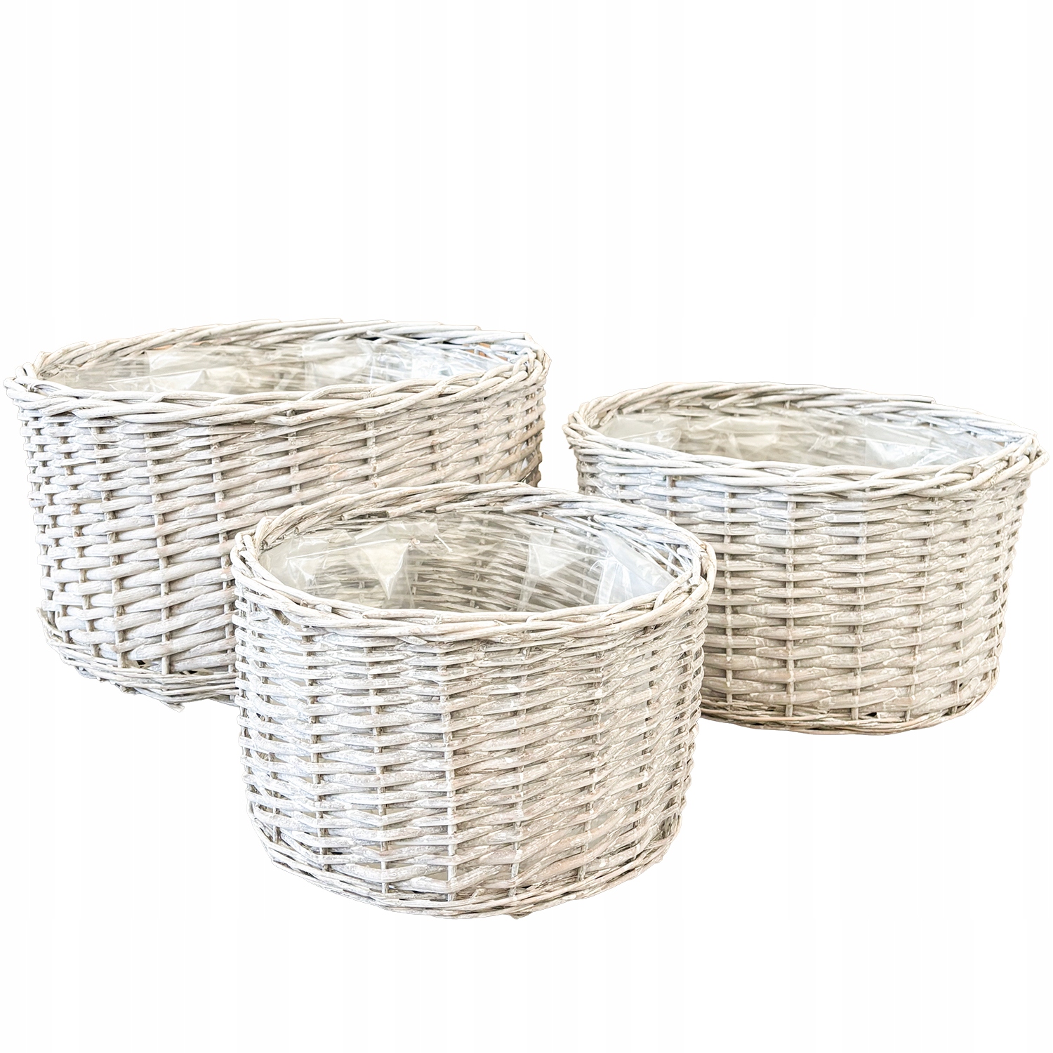 Proutěný Koš 50 cm Na Květiny Zahradní Květináč Proutěný Do Zahrady 3 ks