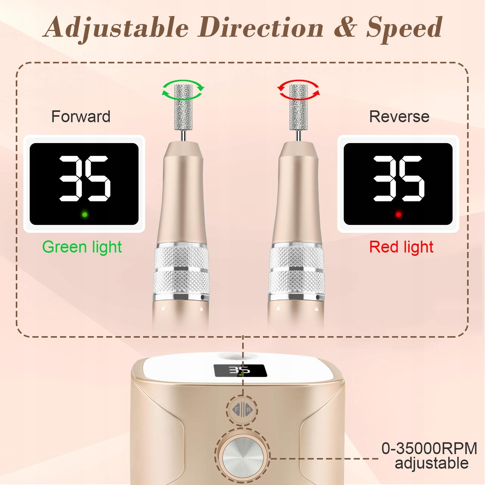 KREDIOO Frezarka Do Paznokci 35000 RPM Zestaw Manicure Pedicure LED Display — miniatura 5