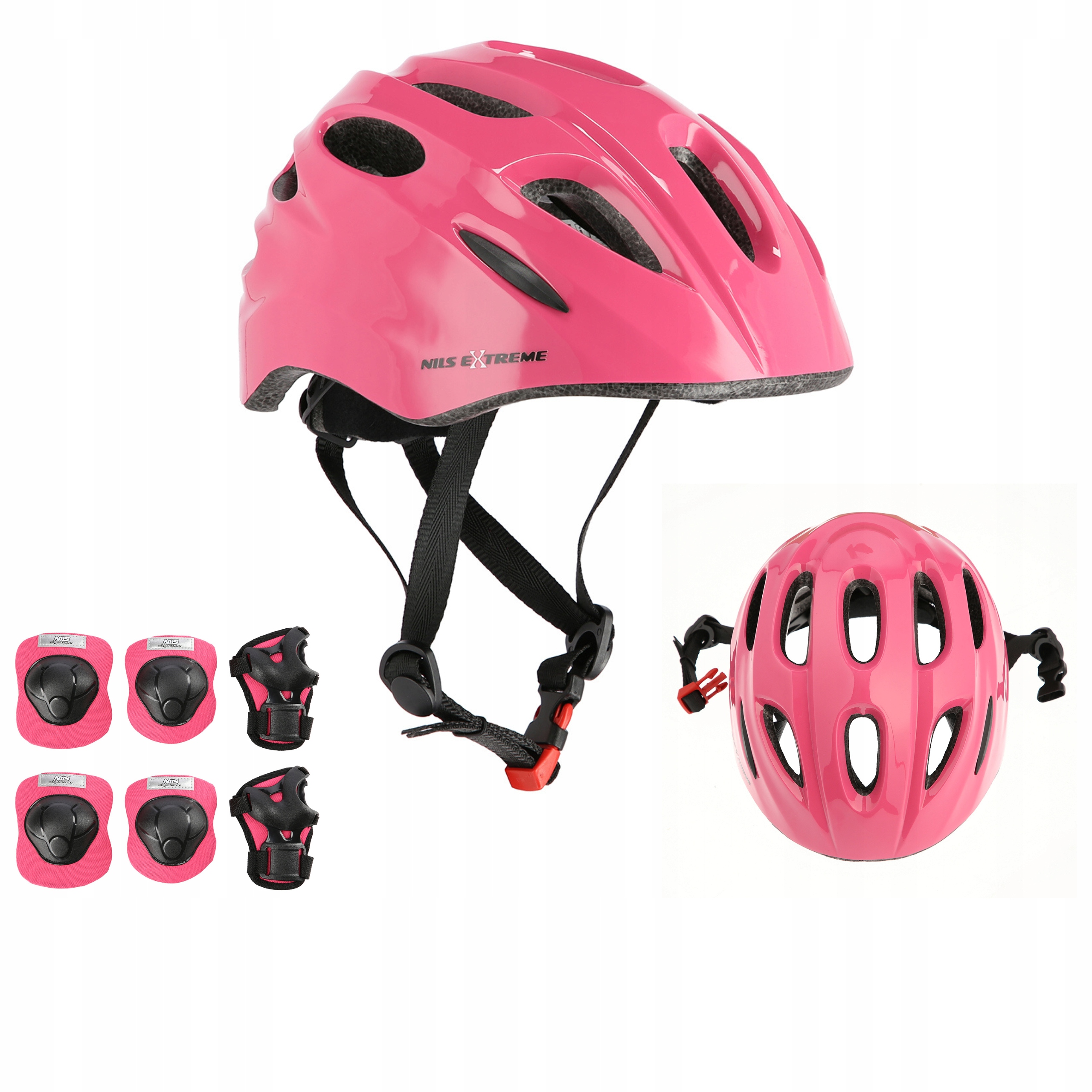 Zestaw kask ochraniacze 6szt na rolki deskorolkę różowy S Nils Extreme