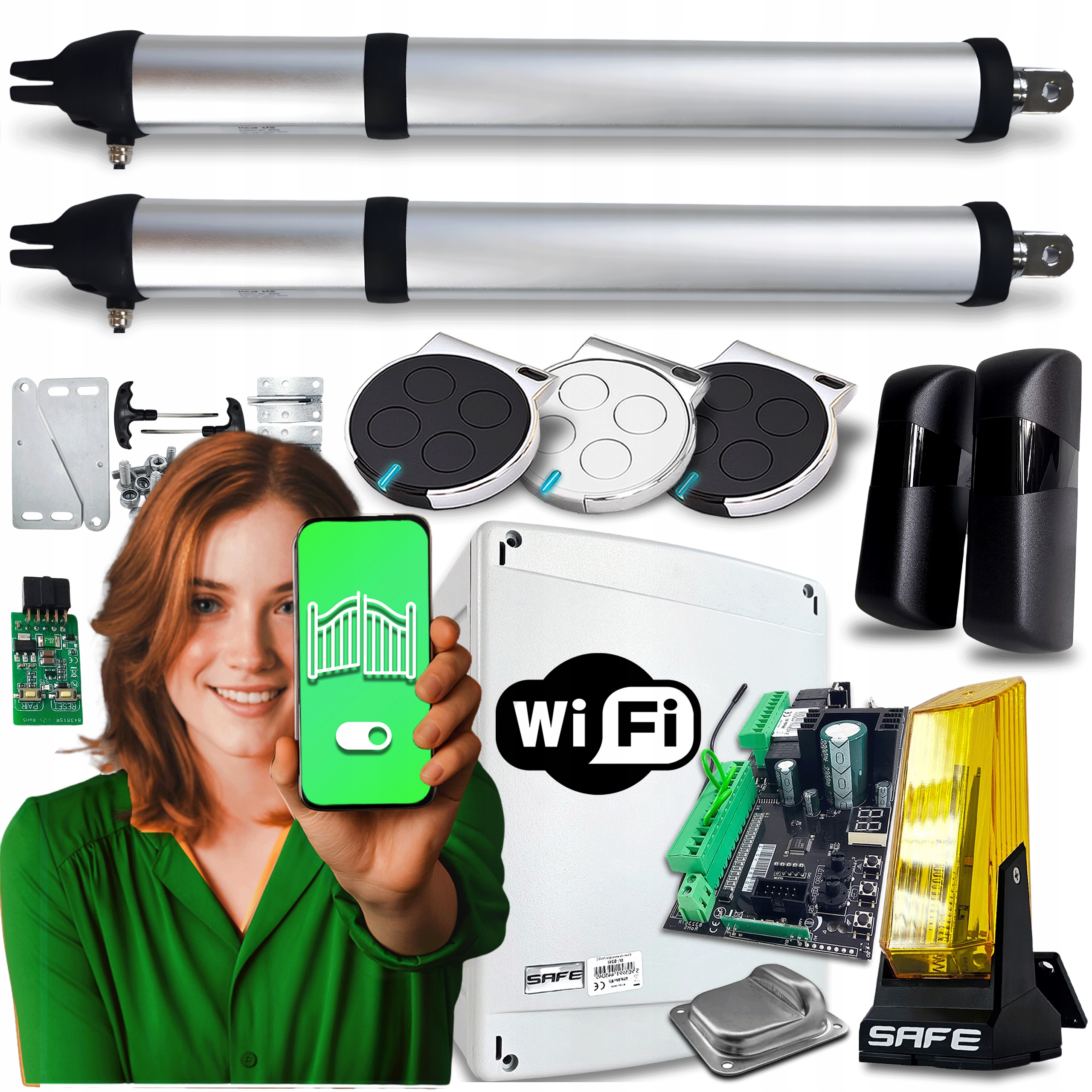 Set Pohon pro Dvoukřídlou Bránu 8m Lampa 3 Ovladače Wifi Automat 200 Kg