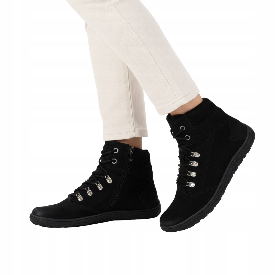 Dámské barefootové zimní kožené boty Astrid zateplené vlnou, černé 40