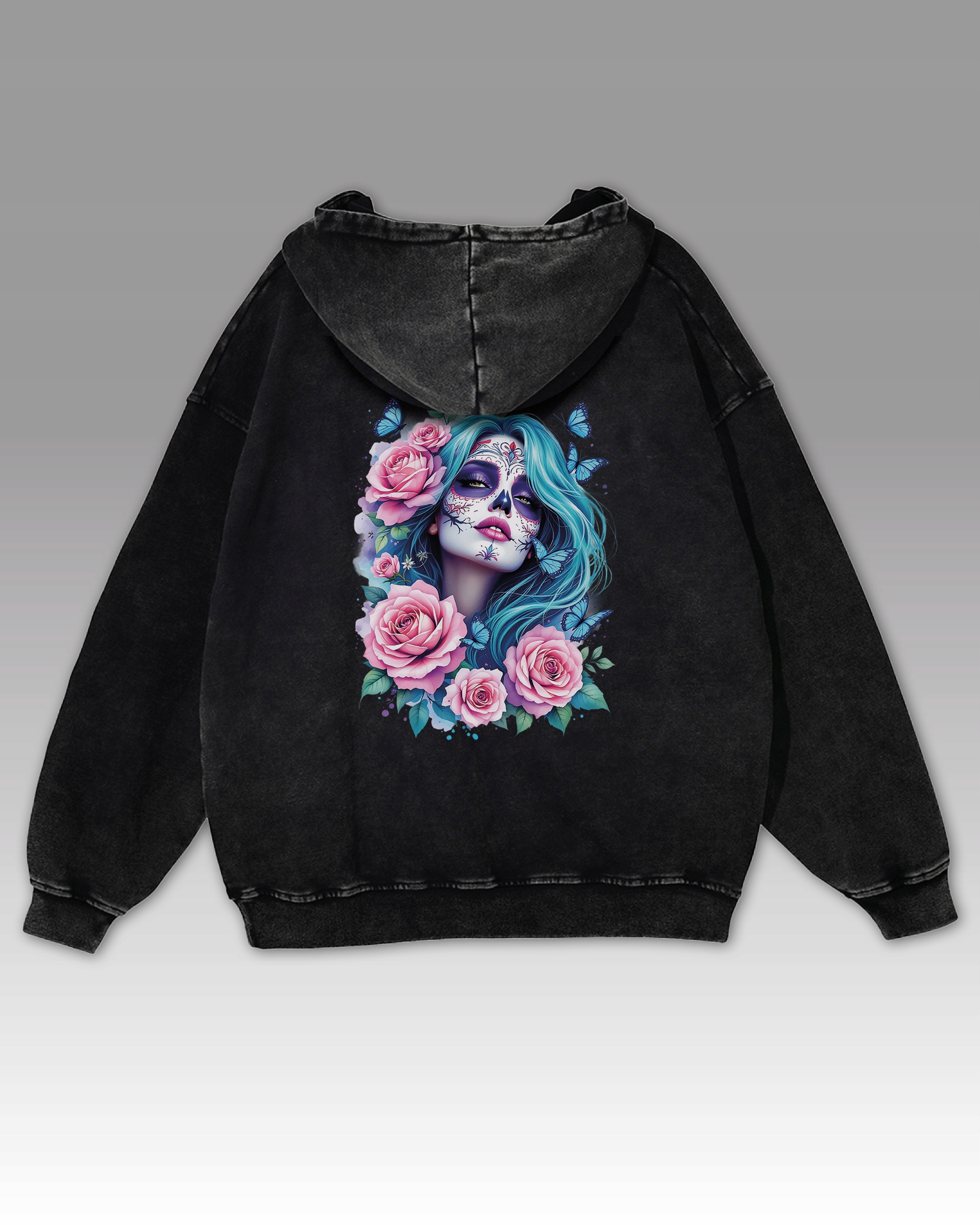 Tetovaná žena s kapucí Oversize mikina , černá, XL