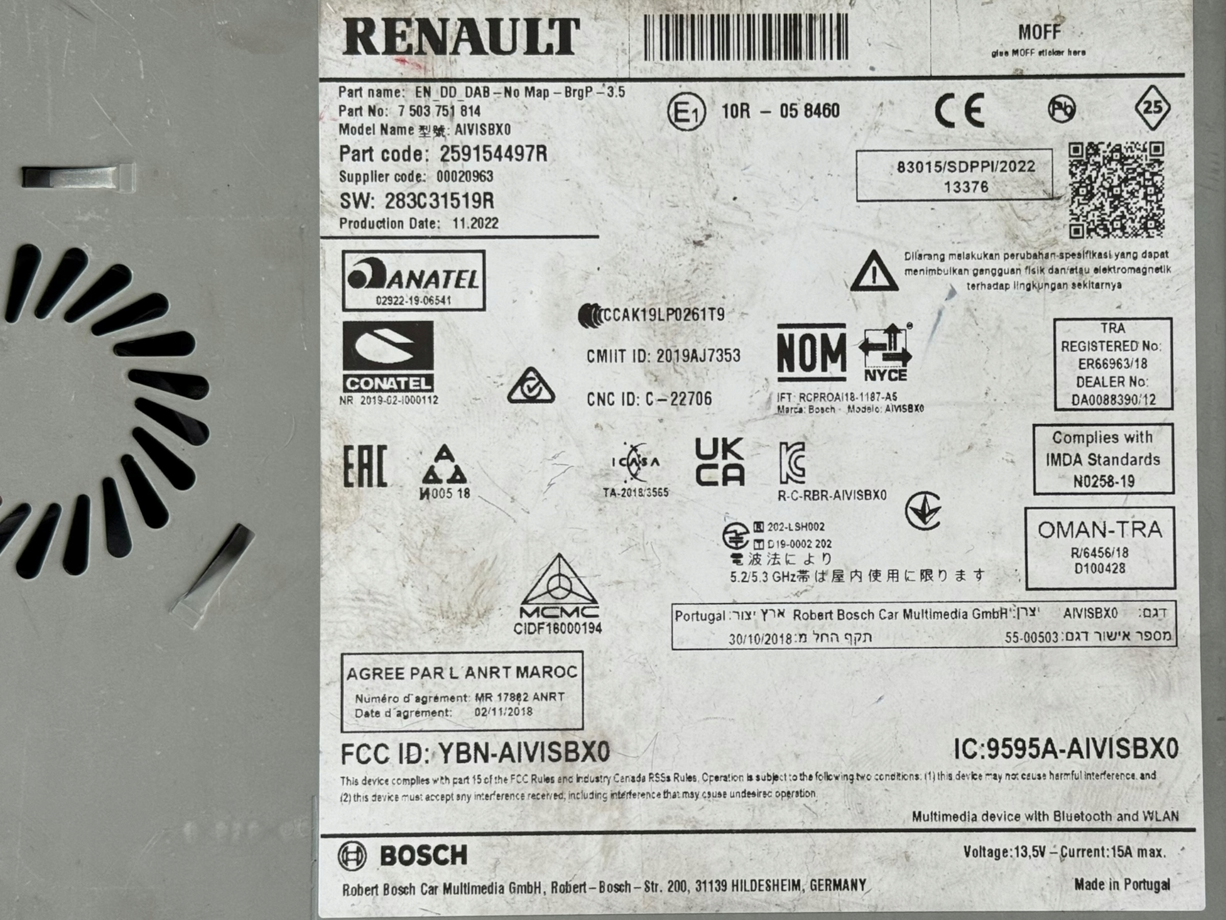 считыватель радио renault TWINGO 259154497R