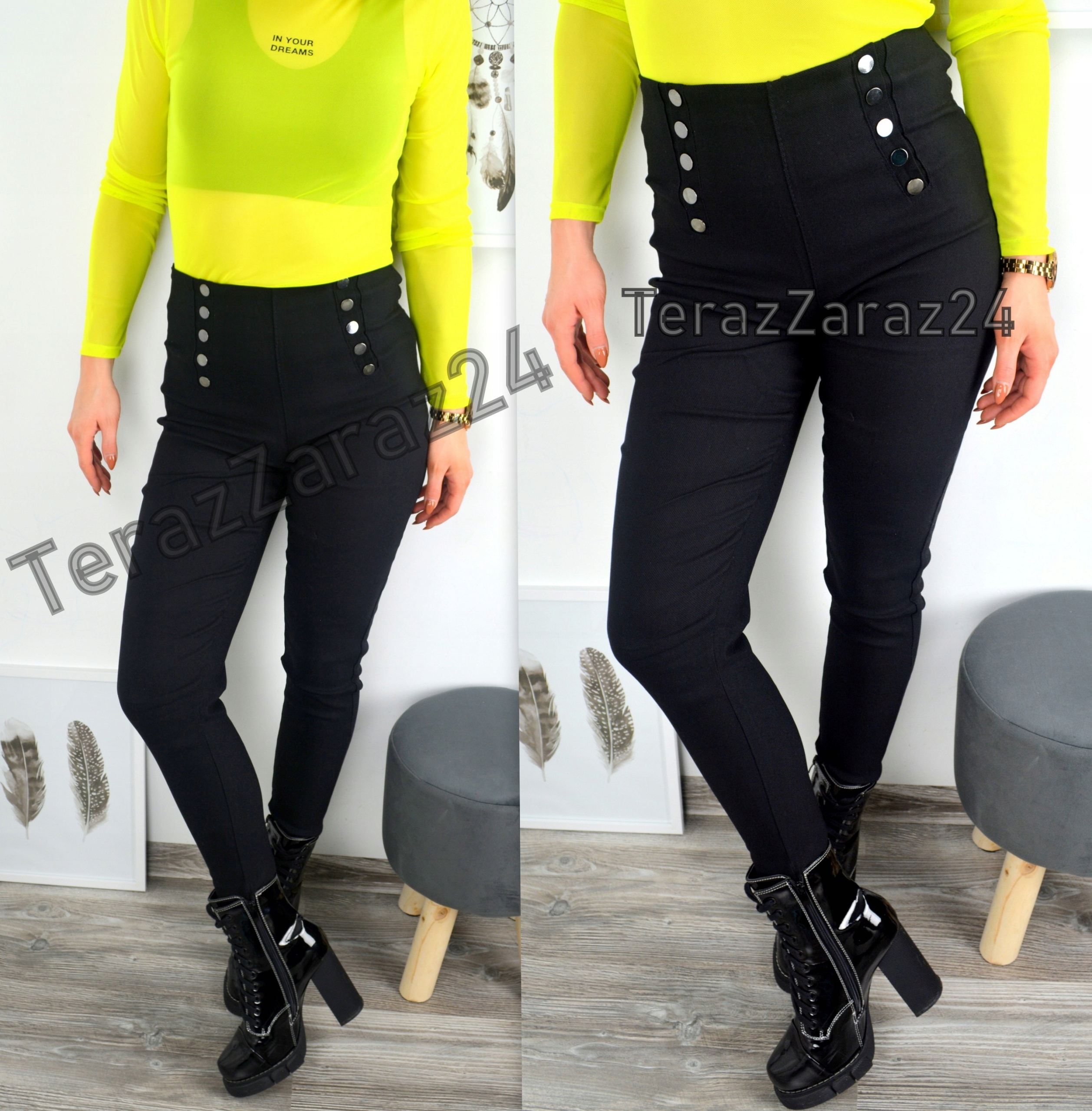 ELEGANCKIE SPODNIE WYSOKI STAN GUZIKI S/M Rozmiar S/M