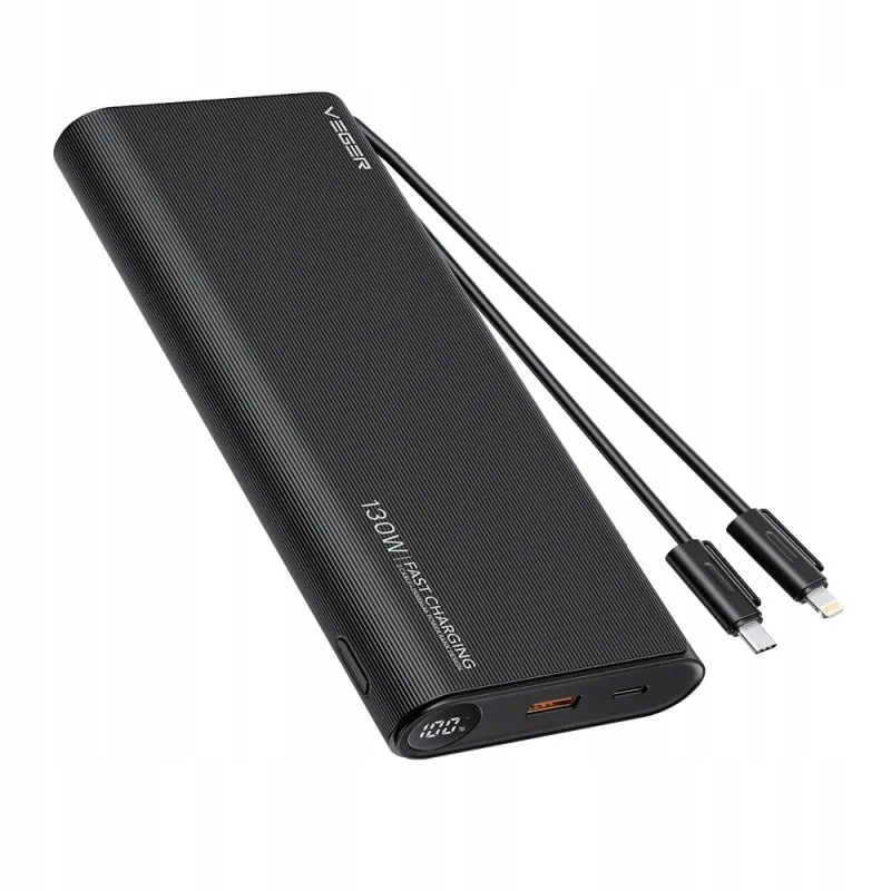 Veger powerbank 25 000 mAh z wbudowanymi kablami Typ C Lightning Pd 130W