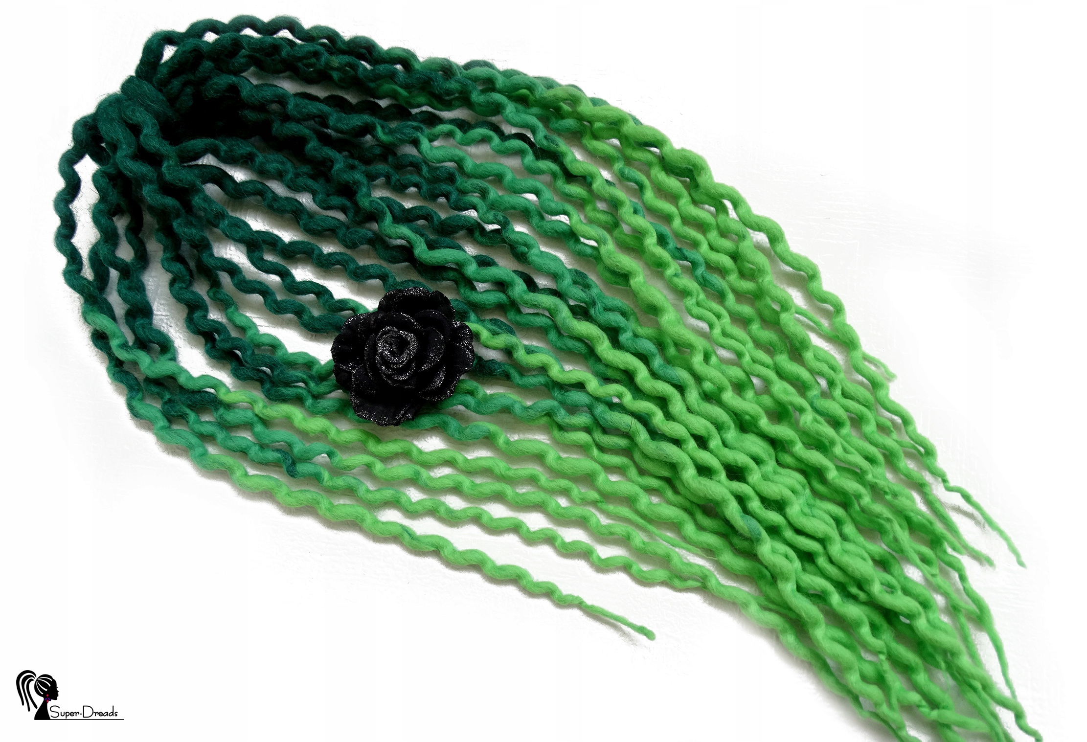 Dredloky vlněné kudrnaté zelené, Elegantní Malachit, 40 kusů