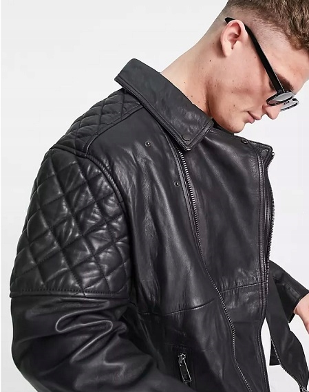 Czarna skórzana kurtka męska (100% NATURAL)! ASOS Marka Asos Design