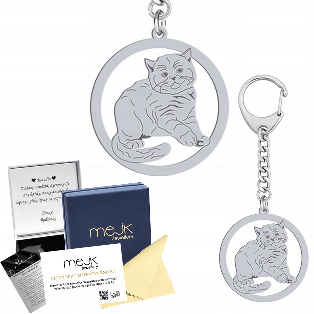 Přívěsek Na Klíče Britská kočka krátkosrstá 925 Šperky Gravírování