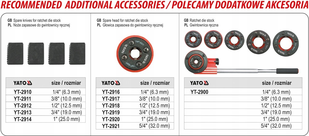 YATO GWINTOWNICA RĘCZNA 3/8"-1" YT-29001 Liczba głowic 4 szt