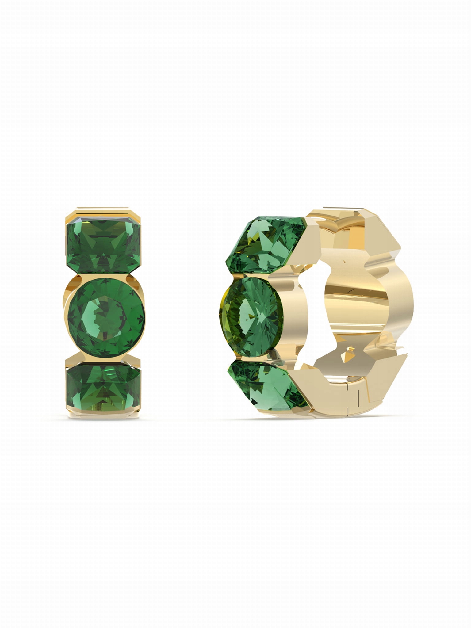 Náušnice Guess Crazy Earrings Kolečka Ocel barva zlatá Zirkony zelené Logo