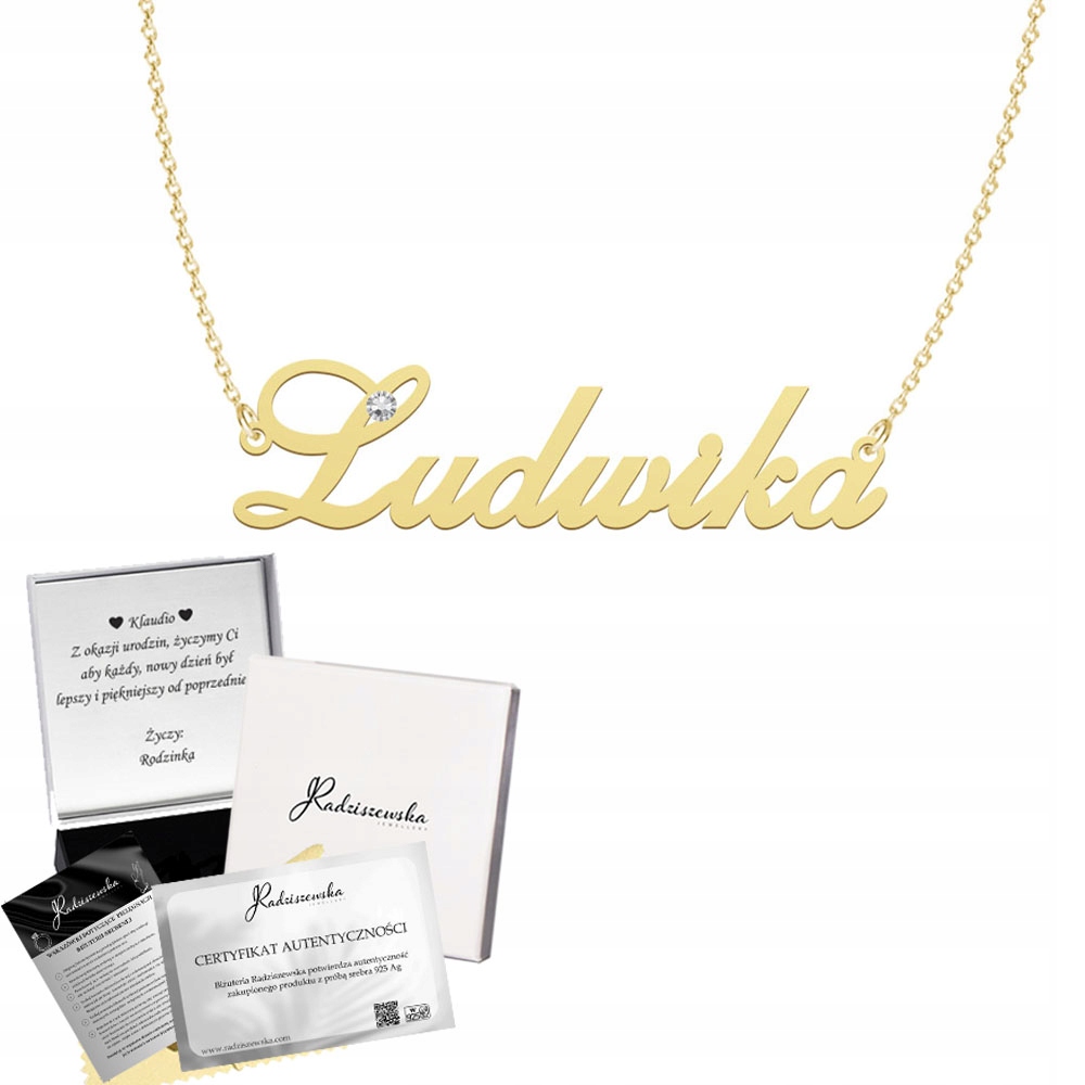 Zlatý náhrdelník s jménem Ludwika Řetízek Stříbro 925 Dárek Dedikace