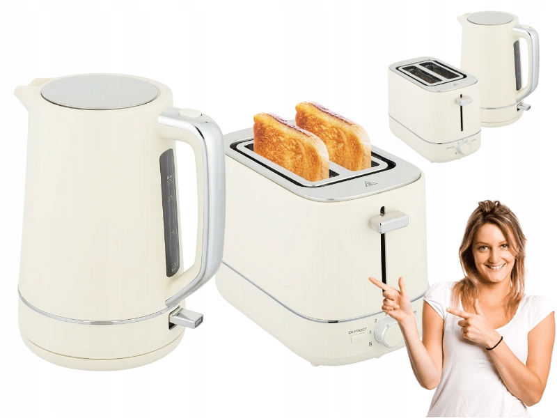 Sada Kanvíc 1,7 L, Toaster, 2 Koromky, Elegantný Set, Béžová Farba
