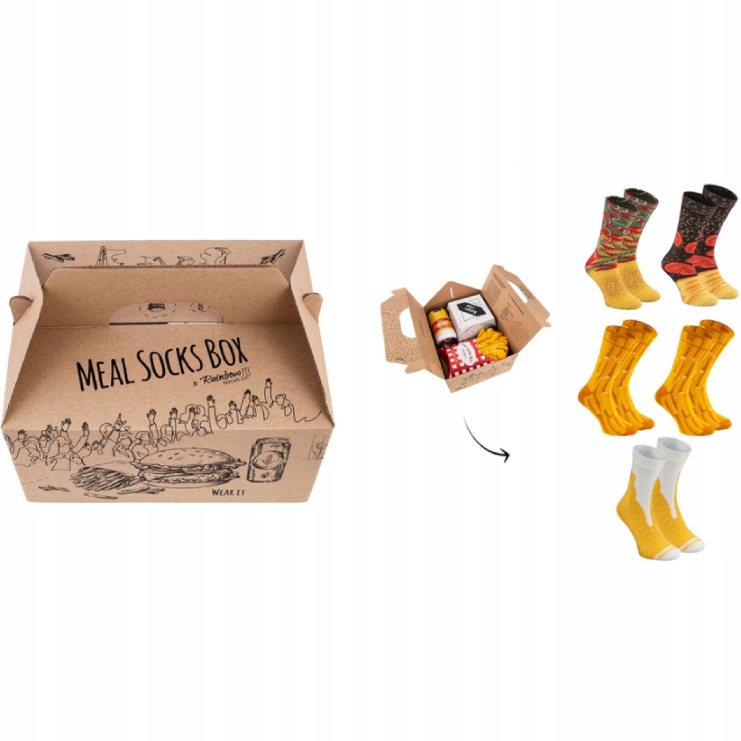 Ponožky Rainbow Socks Meal Socks Box – Burger, Hranolky, Pivo Eu 47–50
