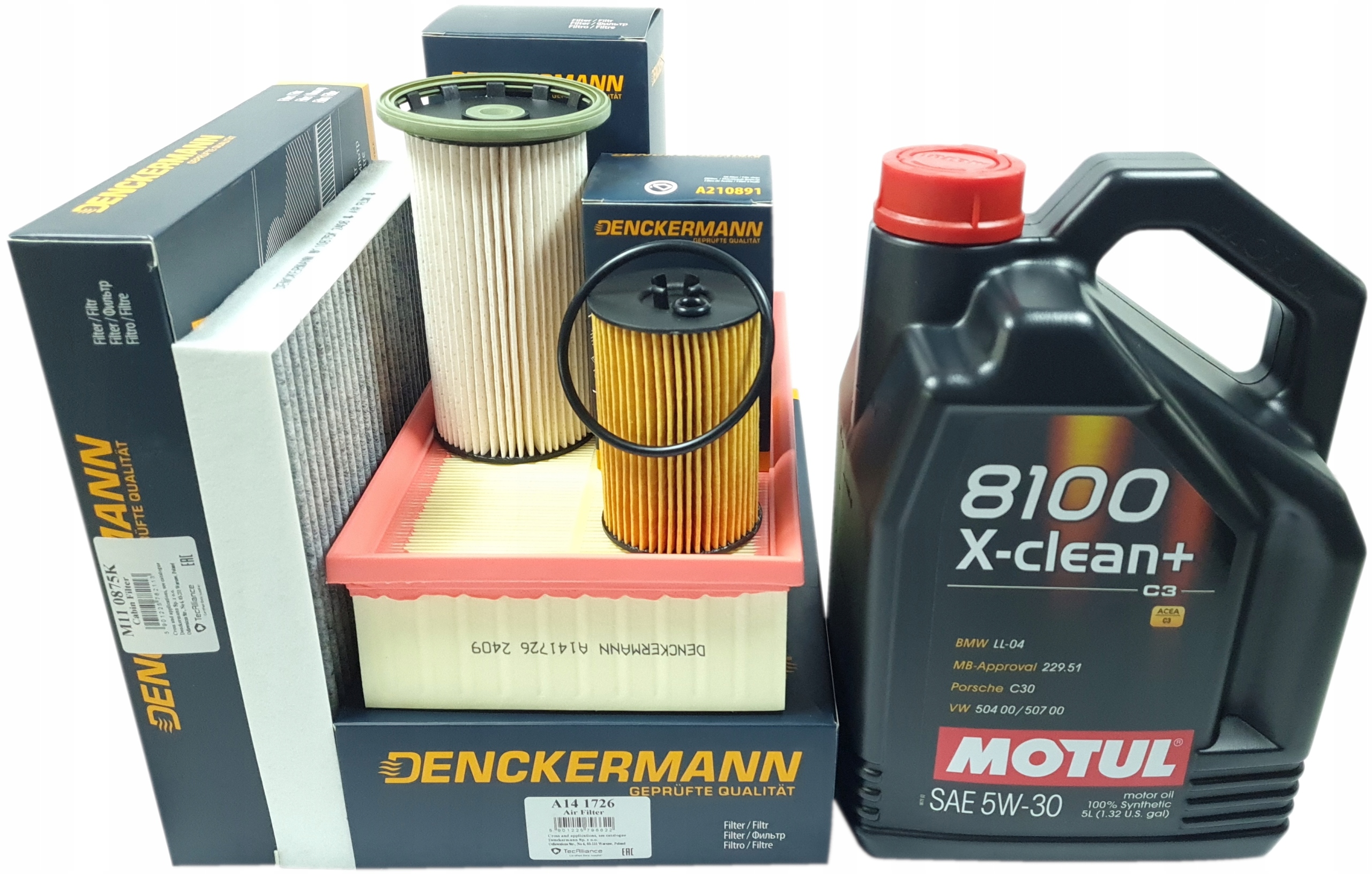 Sada 4 filtrů 5 l oleje Motul 5W30 A3 8V Golf VII Passat B8 1.6 2.0 Tdi