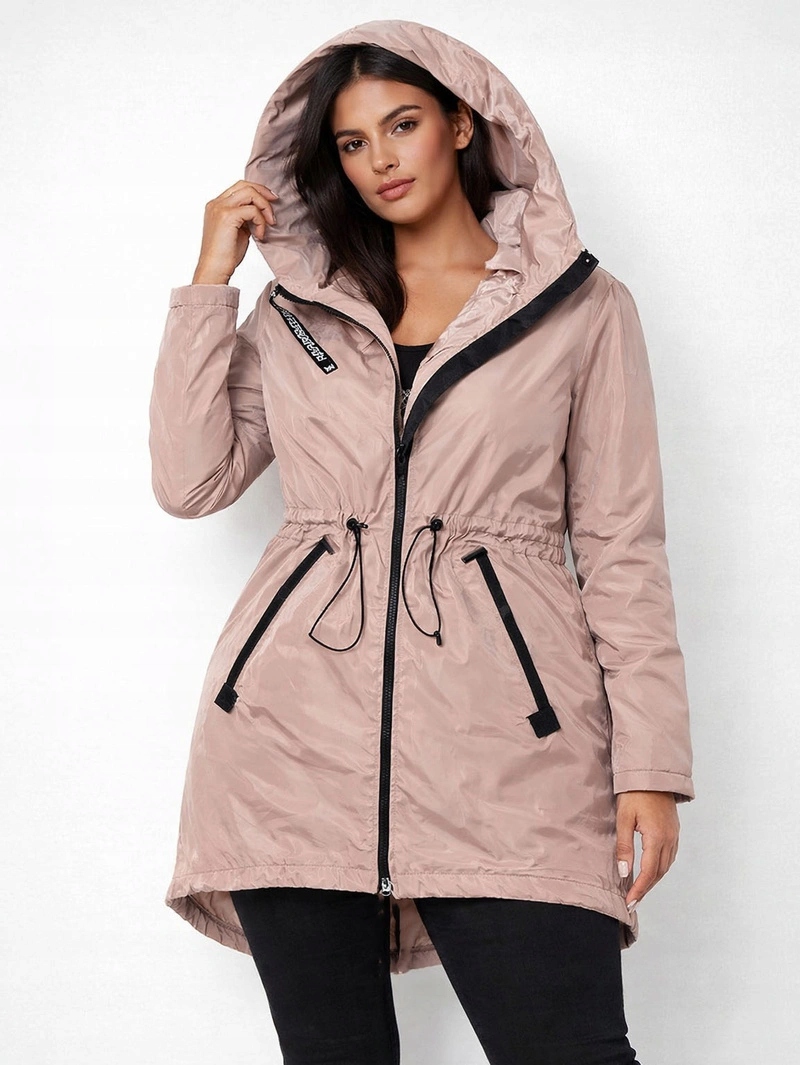 Asymetrická Bunda Kapuce 1832-1 Béžová 50