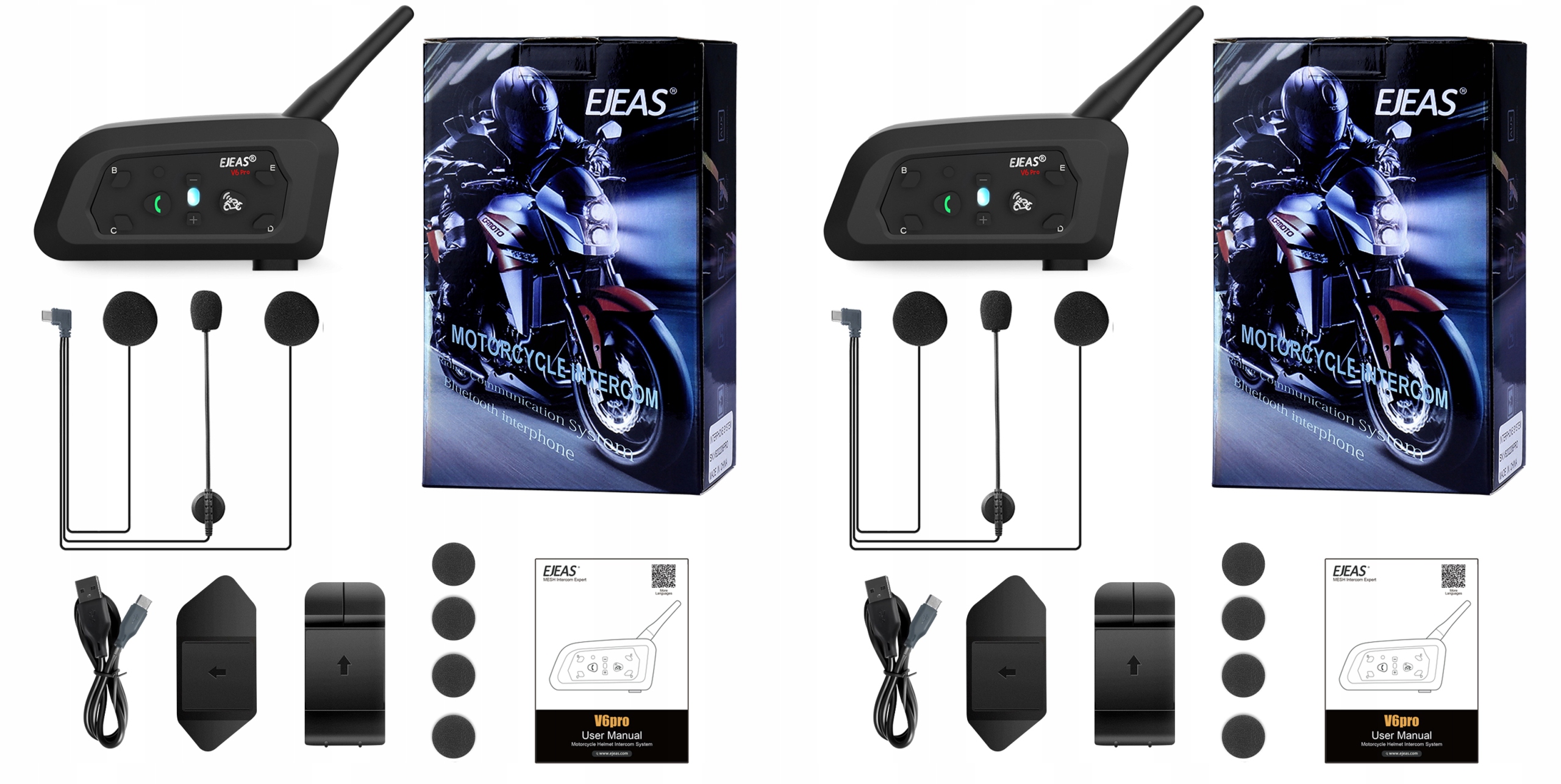 2x INTERKOM MOTOCYKLOWY EJEAS V6 PRO USB-C 2024 Bluetooth 5.1 na kask EAN (GTIN) 5902659177520