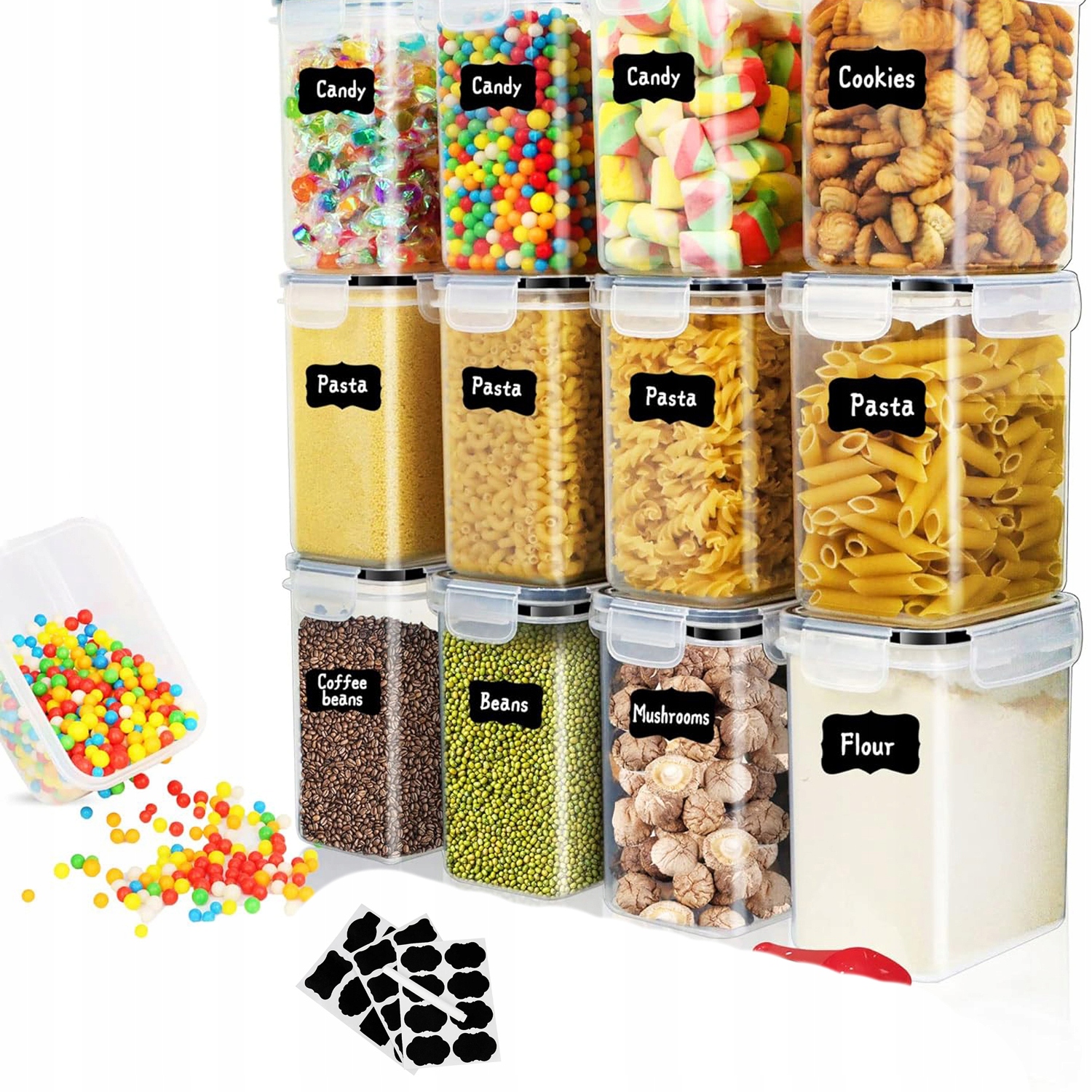 Hermetické Nádoby Pro Skladování 2 L 1.6 L 0.8 L, Sada 24 Ks