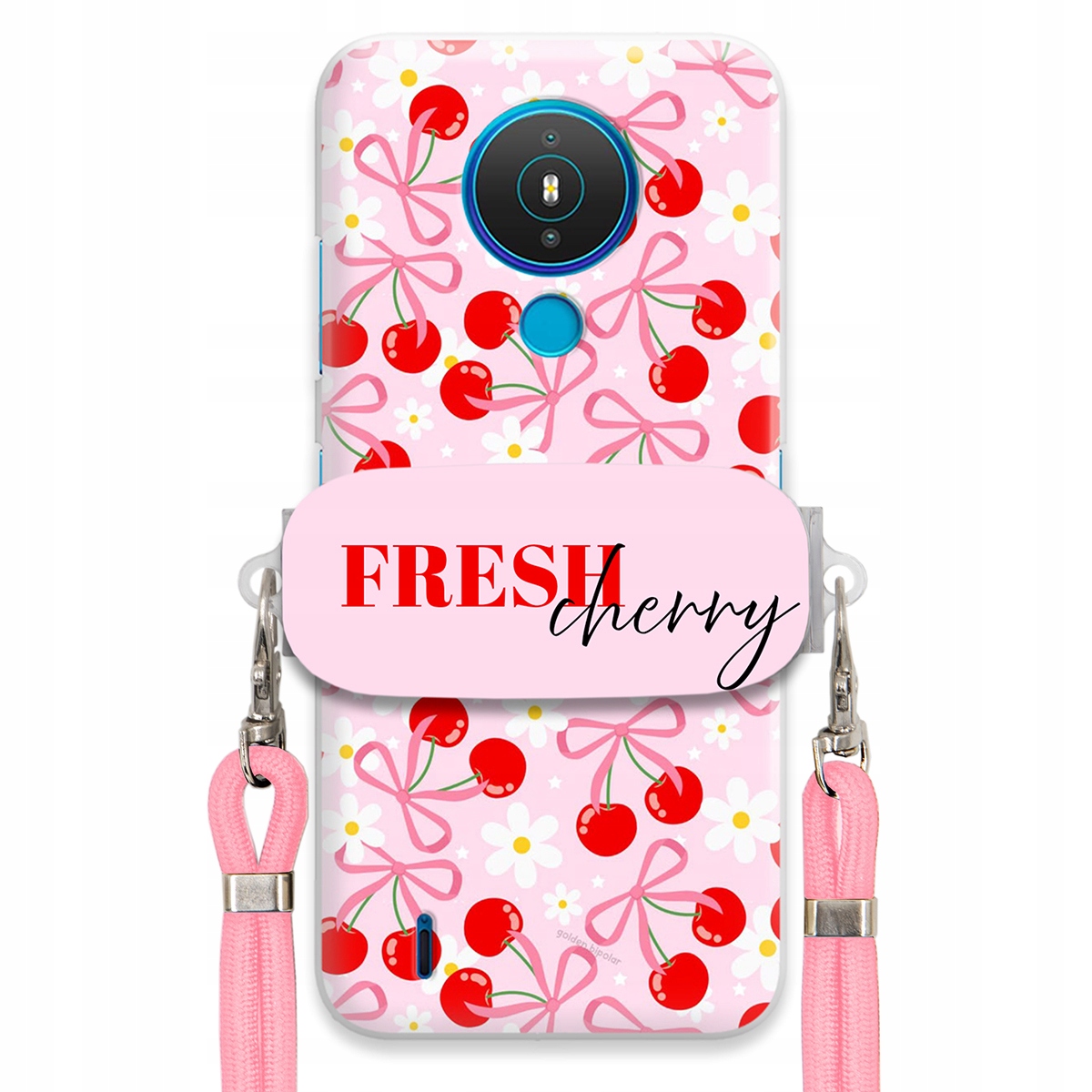 Puzdro pre Nokia 1.4 Case Držiak šnúrok Ružový Fresh Cherry Čerešňové mašle