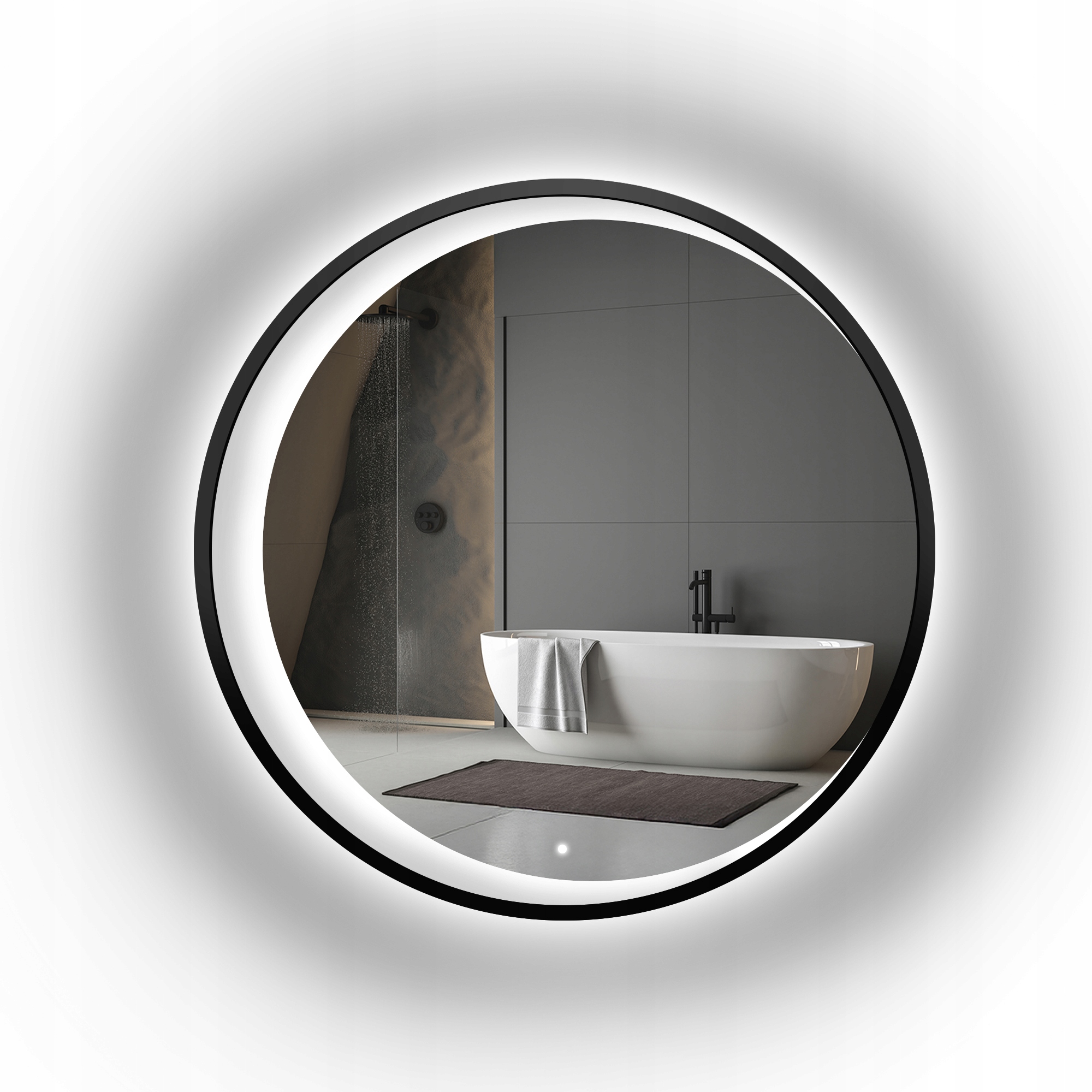 Zrcadlo v černém mdf rámu s pískovanou Led diodou Midnight Led Fi 163