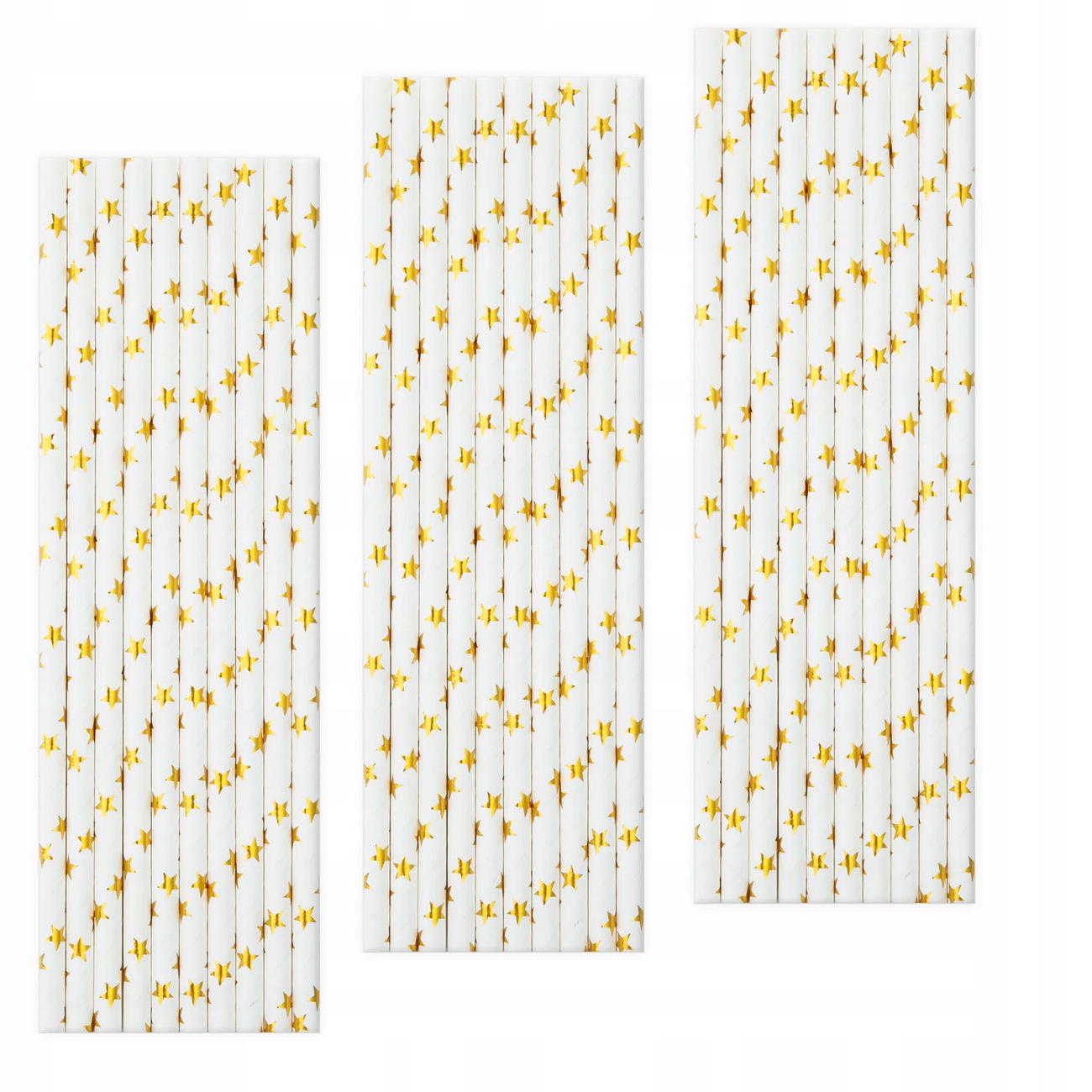 Słomki do picia jednorazowe papierowe rurki BIAŁE w ZŁOTE GWIAZDKI 10 szt.