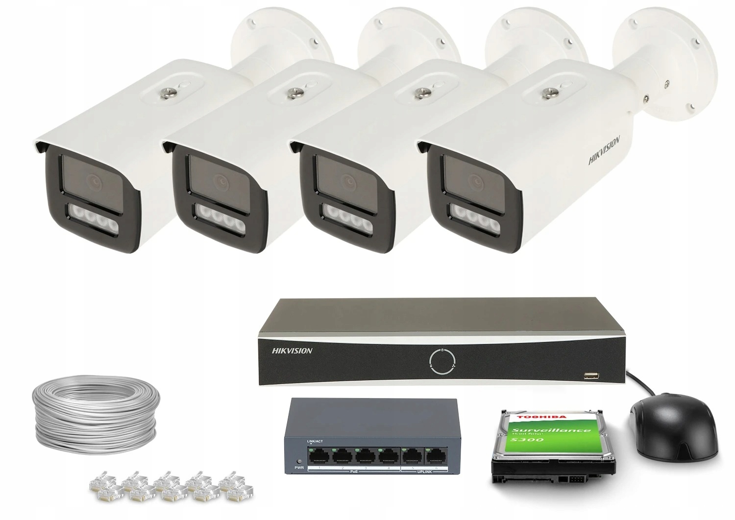 Súprava na monitorovanie domu Ip kamera 4x DS-2CD2T43G2-2LI 4Mpx Ir 60 m mikrofón