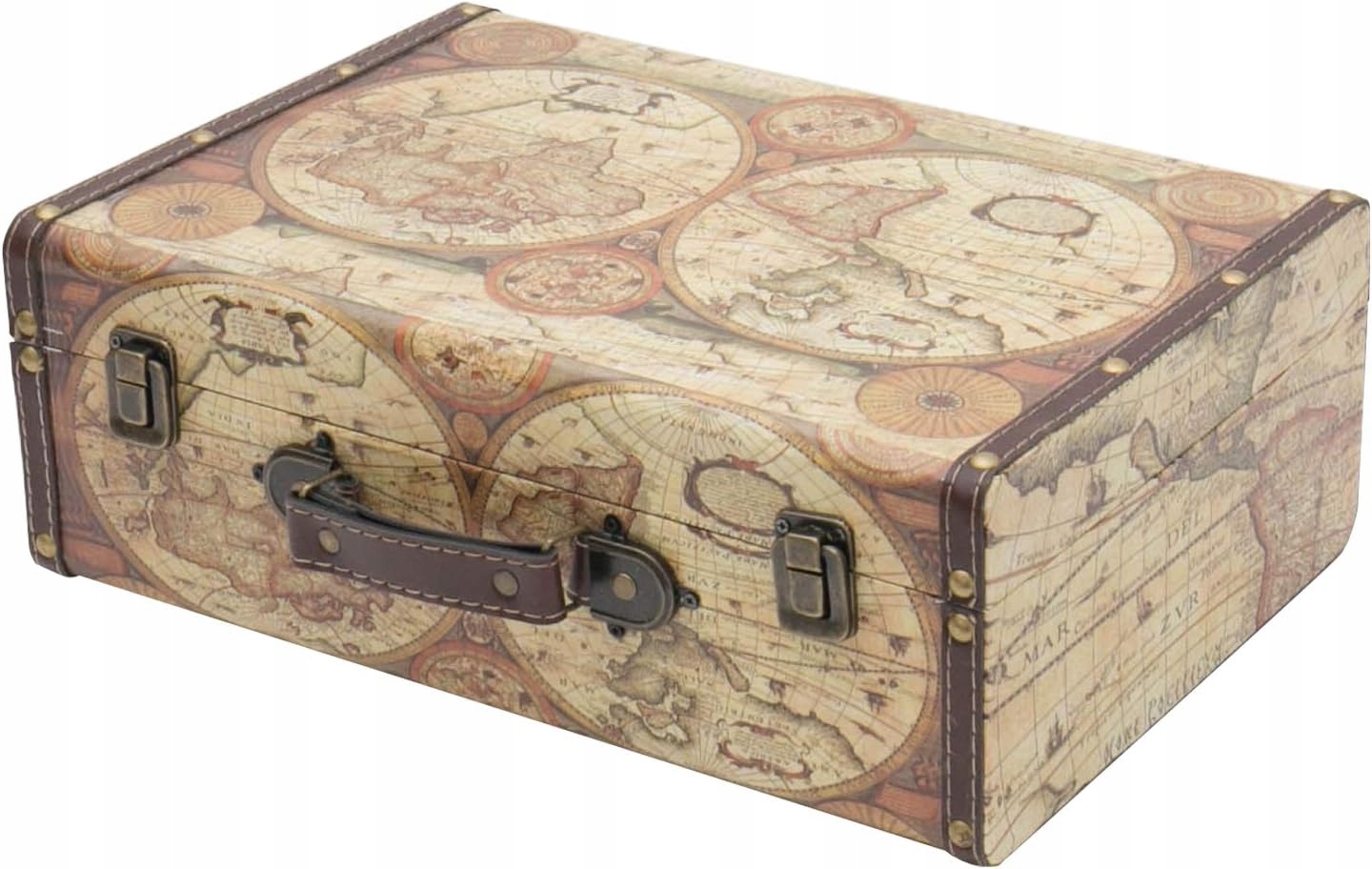 Dřevěný kufr Hmf VKO104 vintage dekorativní mapa světa 38x26x13 cm
