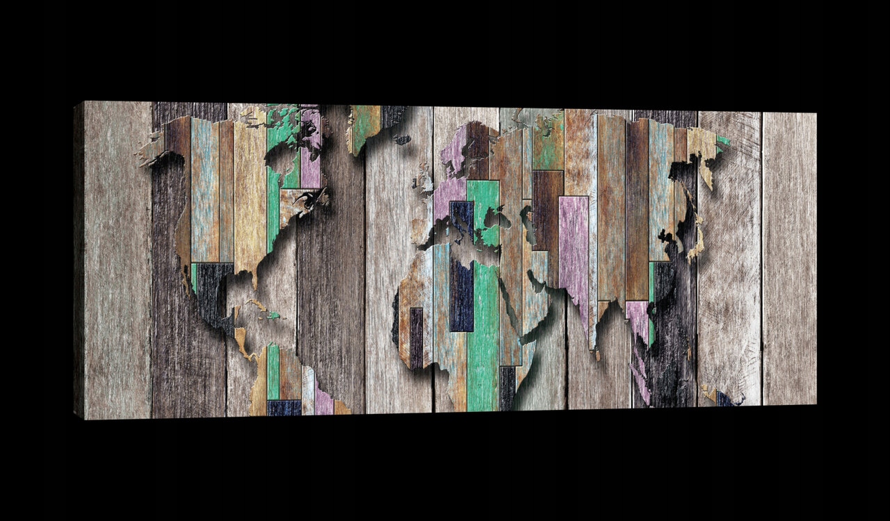 Obraz 145x45 Mapa světa dřevo tisk textura rustikální vintage plátno