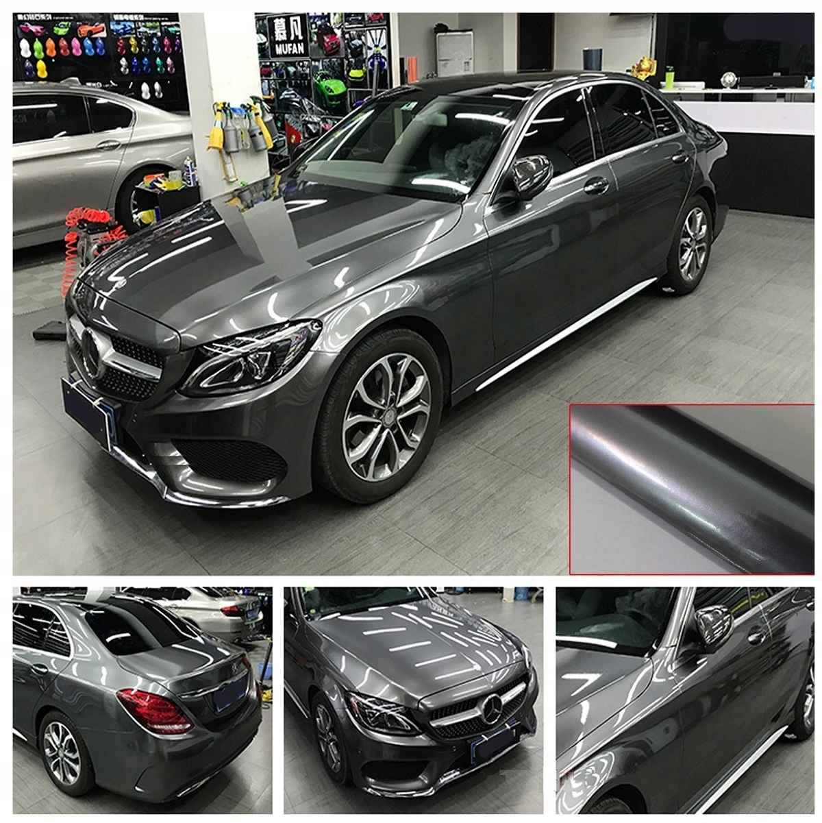 OKLEINA FOLIA METALLIC SZARY CHROM GRAFIT 152cm Długość 50 cm