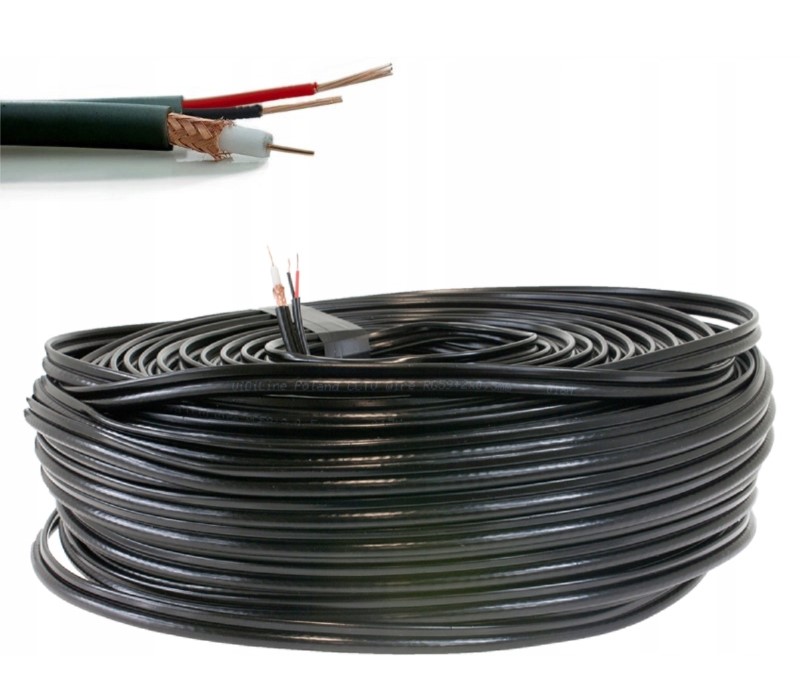 Kabel Antenowy Koncentryczny do kamer monitoringu 50m Cctv Czarny