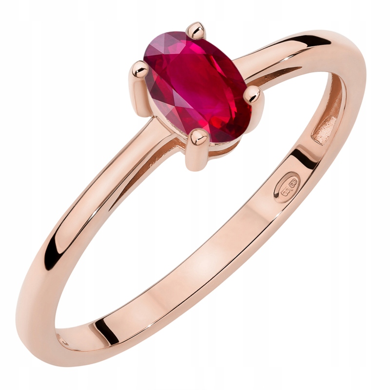 Zlatý Prstýnek Zásnubní pr. 585 s oválným Rubínem 0.60ct 14k
