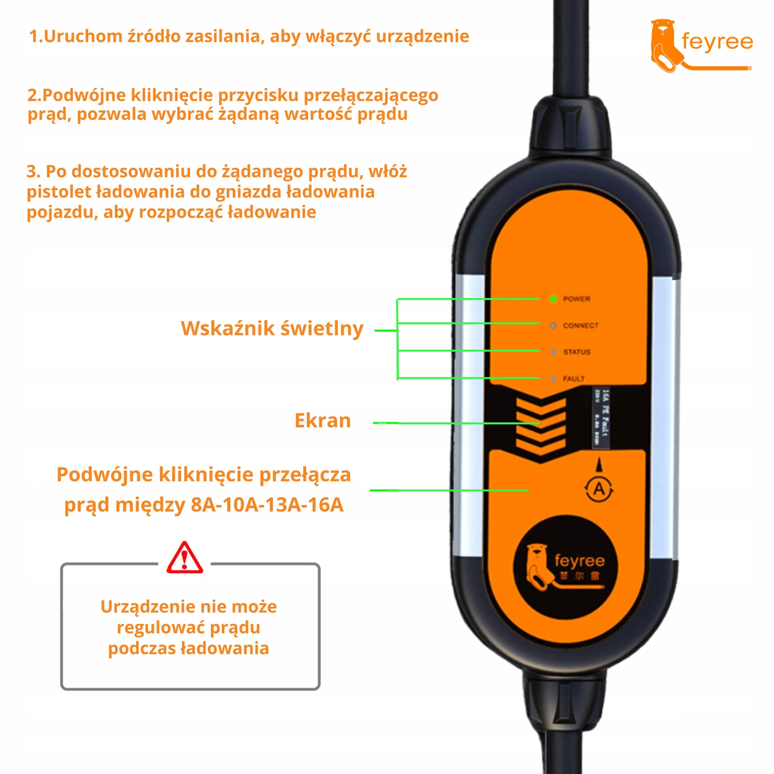 FEYREE Ładowarka samochodu elektrycznego EV moc 3.5KW typ 2 16A 1 faza LCD Marka inna