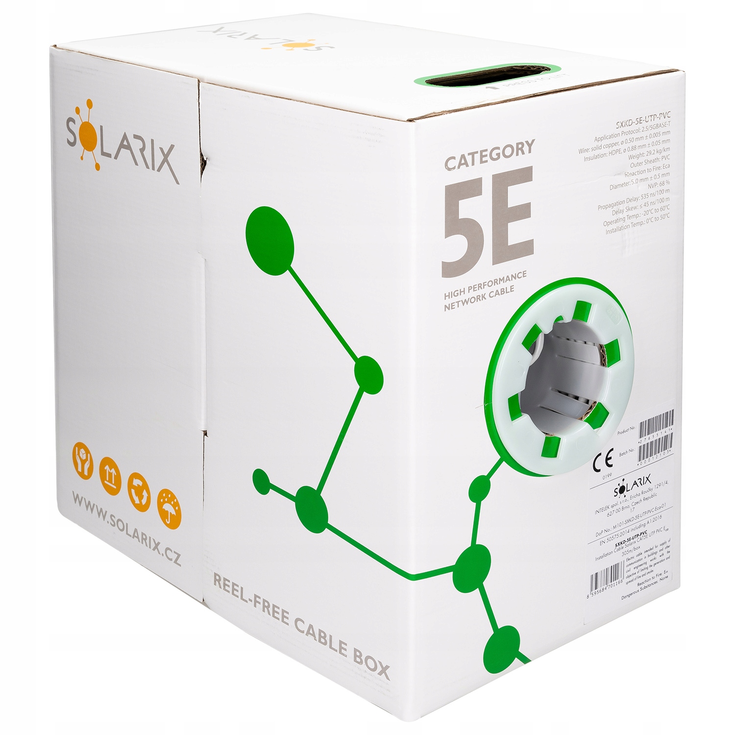 Internetový kábel Lan Utp Cat5e Vnútorná krútená dvojlinka Solarix Ethernet 305 m