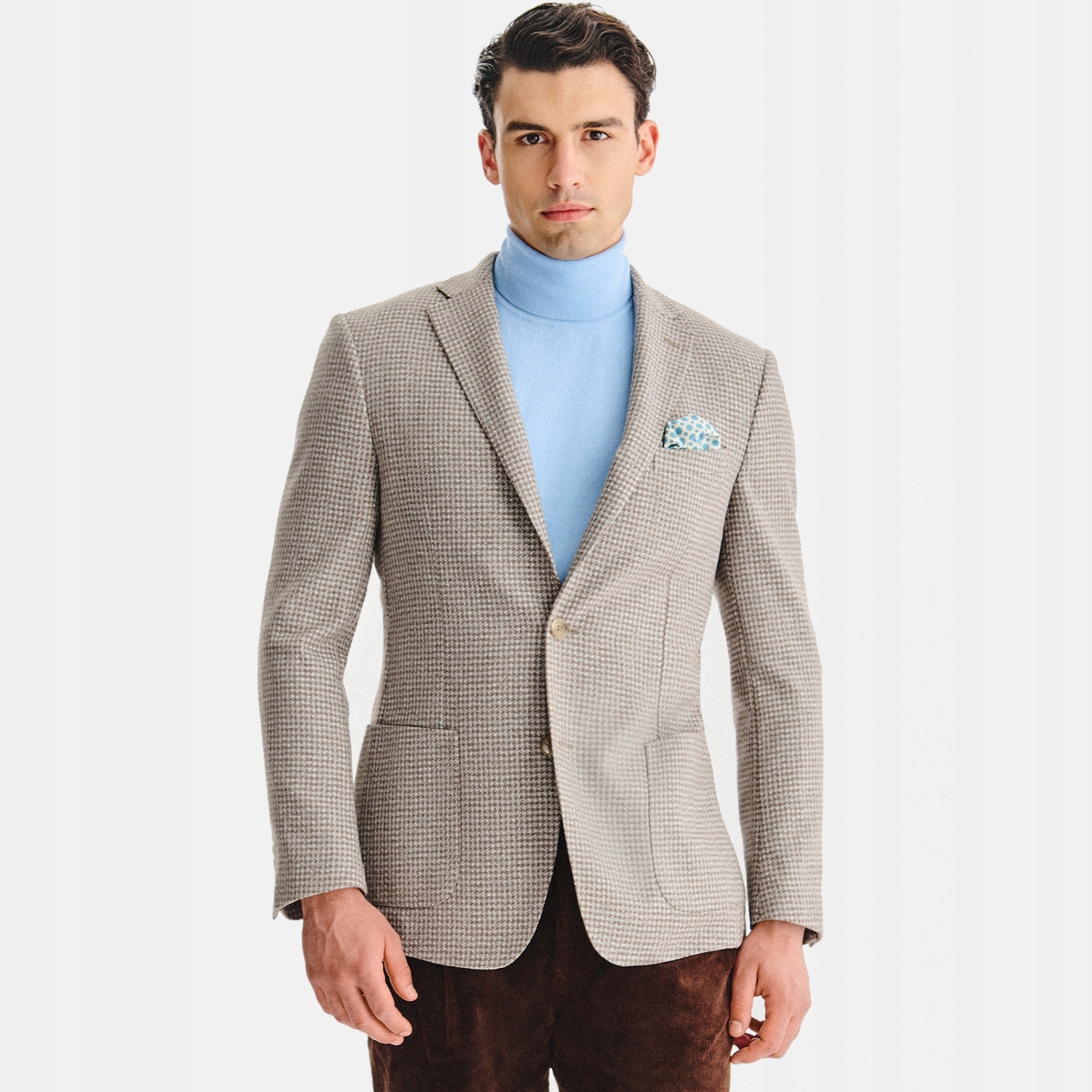 Béžová sako s pepitím vzorem. Jednoduchý střih . Pako Lorente vel 50/182.