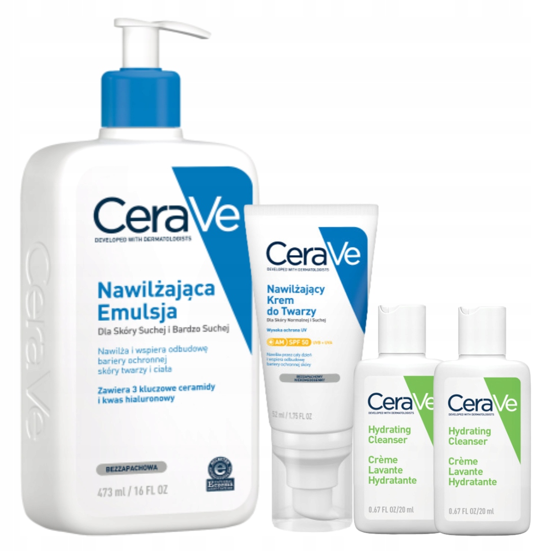 CeraVe Zestaw Nawilżający Krem do Twarzy Spf 50, Nawilżająca Emulsja 473ml