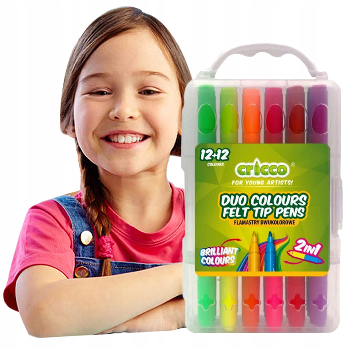 Pisaki DWUSTRONNE Flamastry CRICCO 24kolory OKAZJA