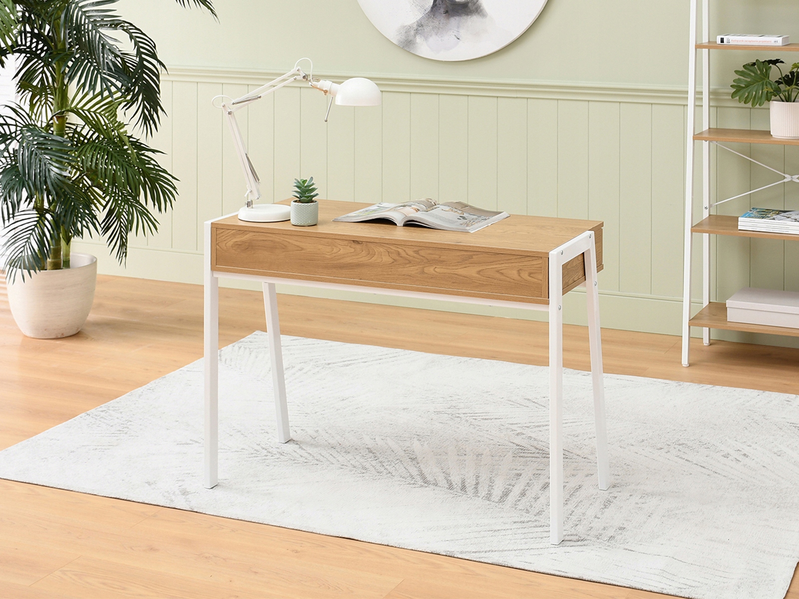 MAŁE BIURKO SKANDYNAWSKIE SEKRETARZYK 100 CM Z SZUFLADAMI LUND DĄB - BIAŁY Kolekcja Lund